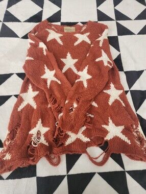 Wildfox White Label Star Rust Knit Distressed Look Jumper Sweater Top S